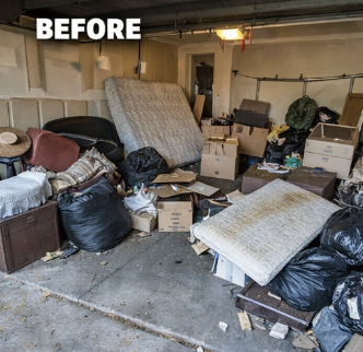 Garage full of junk before cleanout
